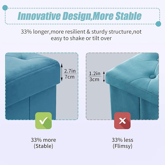 BRIAN & DANY 43 Inches Ottoman with Storage, Velvet Storage Ottoman Bench, End of Bed Benches, Folding Ottomans for Bedroom, Living Room and Entryway (Teal)
