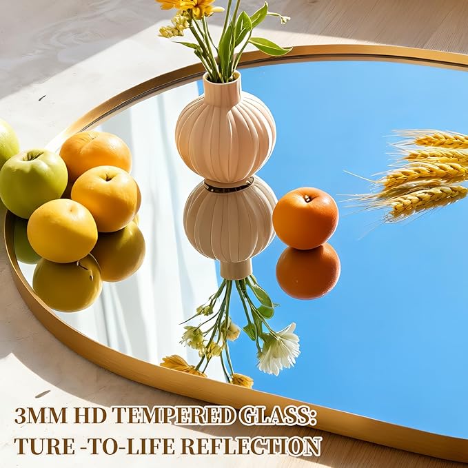 Oval Full Length Mirror, 60"×19" Wall-Mounted Mirror with Metal Frame, Ultra-Clear Explosion-Proof, Simple and Classic Deco for Cloakroom/Bedroom/Living Room, Gold