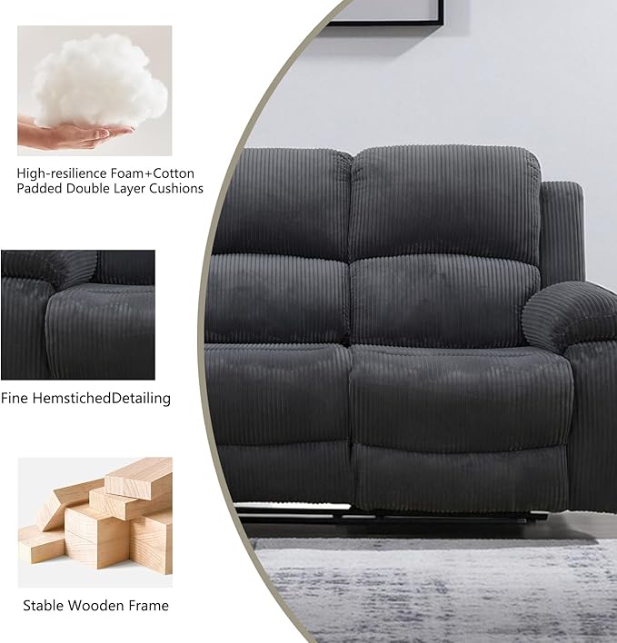 Manual Recliner Sofa Set,Microfiber Reclining Couch Set,Modern Living Room Furniture Set,Reclining Sofa Couch Chair for Living Room Home Office(Dark Grey,Sofa+Loveseat)