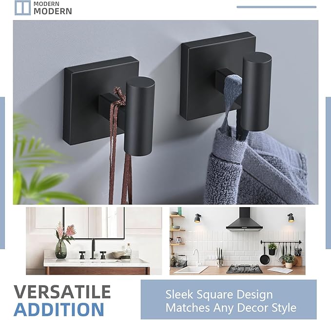 Toilet Paper Roll Holder Stand with 2 Robe Towel Hooks,Wall Mounted Matte Black 3 Piece Bathroom Hardware Set, SUS 304 Stainless Steel, Drilling Hole Bath Accessories (Black)