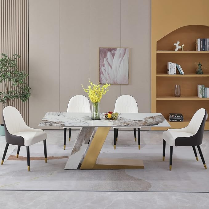 Dining Chairs Set of 2, Modern Faux Leather Dining Metal Legs for Living Kitchen Dining Room