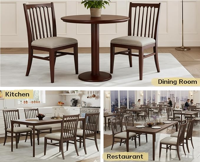chairus Upholstered Dining Chairs Set of 4, Walnut Wooden Barrel Kitchen Chairs with Slat Back Double-Layer Cushion Farmhouse Accent Chairs for Dining Room/Living Room/Restaurant, Chenille Brown