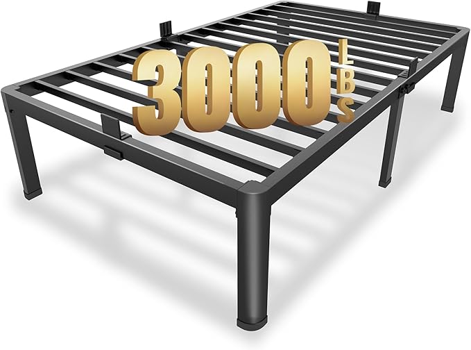 MAF 14 Inch Twin Metal Platform Bed Frame with Round Corner Legs, 3000 LBS Heavy Duty Steel Slats Support, Noise Free, No Box Spring Needed, Easy Assembly