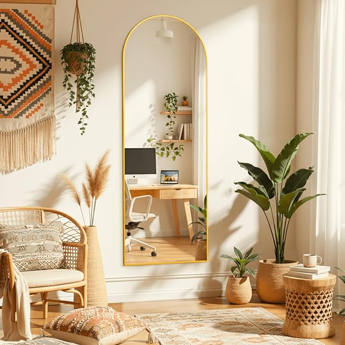 Arched Mirror Full Length, 59"x16" Body Mirrors with Shatter-Proof Glass, Mirror Full Length for Home Decor, Arch Aluminum Frame Mirrors for Bedroom Bathroom, Gold