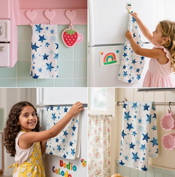 Watercolor Star Hand Towel, Star Waffle Towels, Nursery & Bathroom Hand Towel, 16x24 Inch Celestial Blue Dish Tea Towel Decor for Kitchen & Nursery & Bathroom, Gift For Friends & Homeowners.