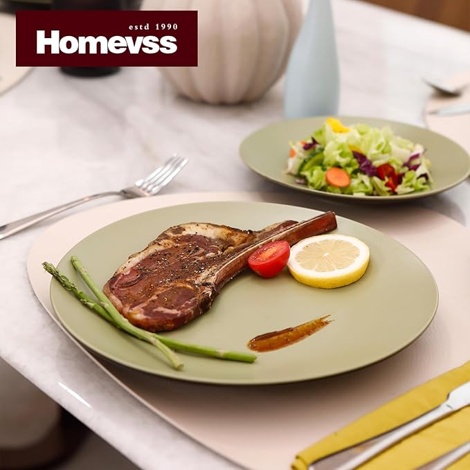 Stoneware Two-Tone Colors Life 18pc Dinner Set，Outside Shiny Black + Inside Matte Glaze Olive