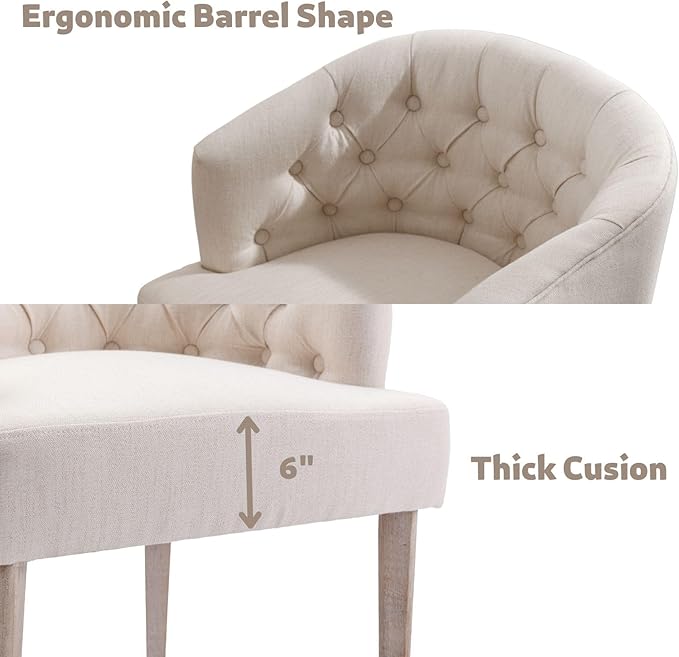 DUOMAY Modern Tufted Dining Chairs Set of 4, Linen Upholstered Side Chair, Comfy Accent Barrel Chair with Wood Legs for Home Kitchen Dining Room Living Room Restaurant, White