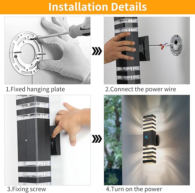 18.3 Inches Dusk to Dawn Outdoor Lighting,Up and Down Exterior Light Fixtures with 4 * 7W LED Bulbs,Waterproof Modern Long Outdoor Wall Light,Black Outdoor Porch Light for House,Garage,Patio