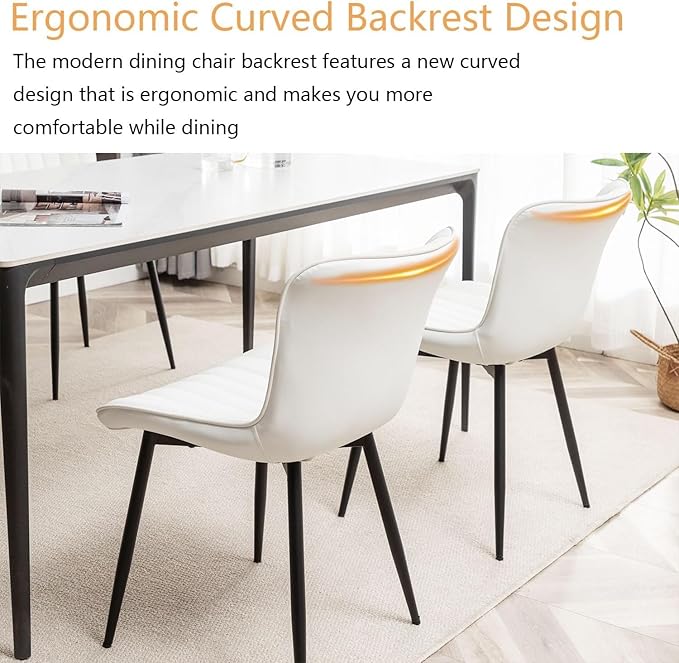 Leather Dining Chairs Set of 4, Upholstered Dining Room Chairs with Metal Legs, Modern Dining Chair for Dining Room, Kitchen (White)