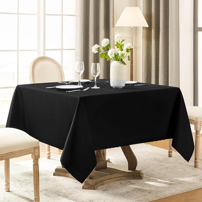 Square Tablecloth 52 x 52 Inch Black Tablecloths Stain-Wrinkle Resistant Washable Polyester Table Cloths for Holiday, Buffet Parties,and Wedding