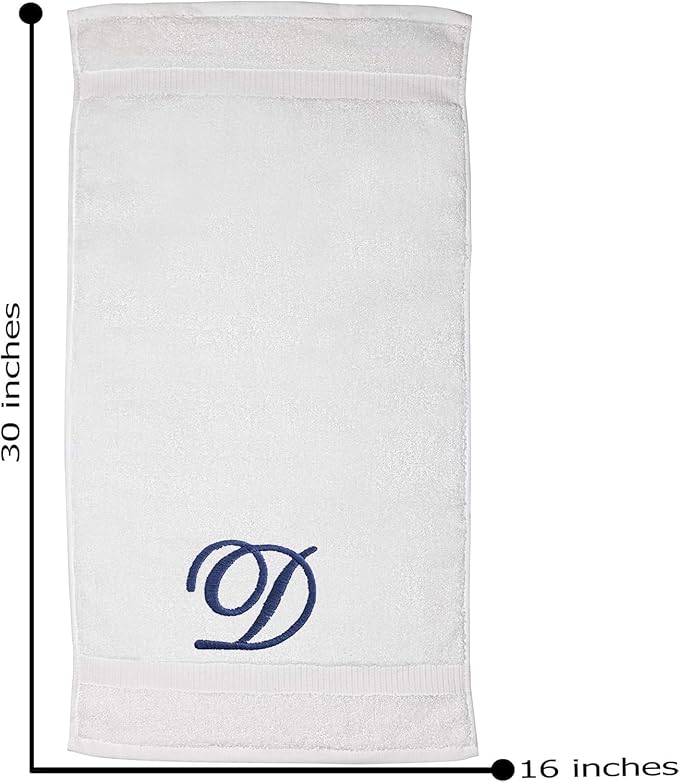White Monogrammed Hand Towels for Bathroom - Luxury Hotel Quality Personalized Initial Embroidered Towel for Powder Room, Spa - GOTS Organic Certified - Set of 2 Navy Letter D
