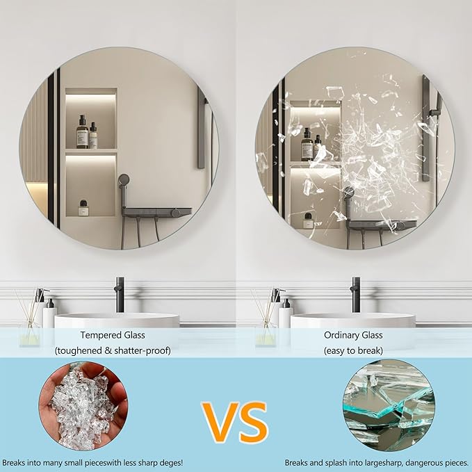 Round Bathroom Medicine Cabinet, 28 Inches Frameless Circle Mirrored Cabinet Wall Mounted Cabinet with Surface Mount Installation
