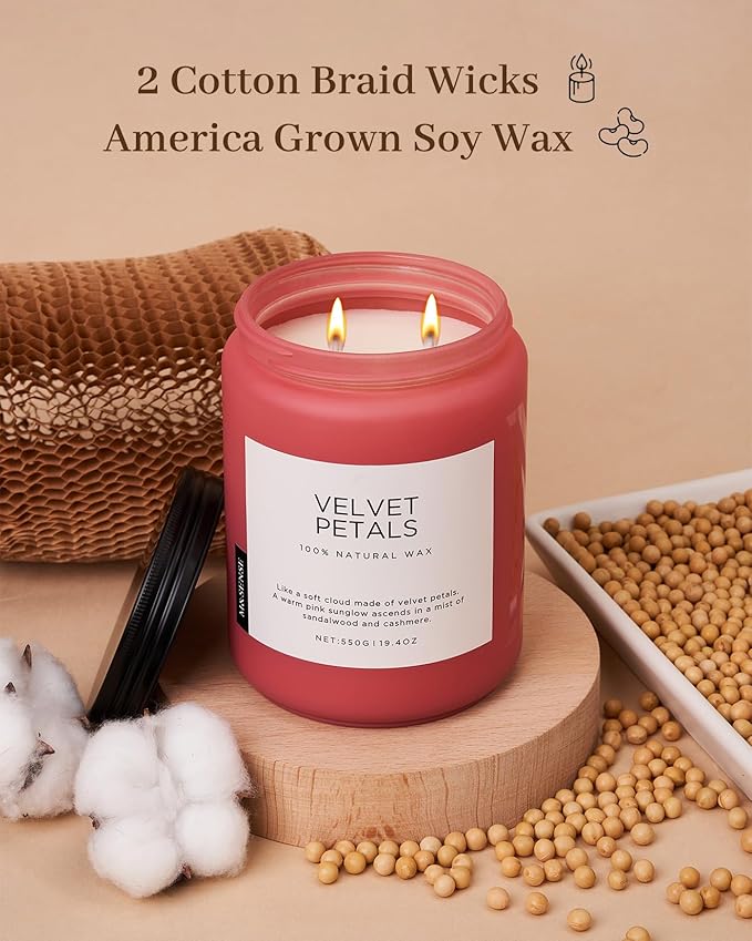 M&SENSE Sandalwood Floral Large Soy Candles for Home Scented, Organic Natural Soy Wax 19.4oz 110 Hour Long Lasting, Luxury Floral Scented Candle Gifts for Women
