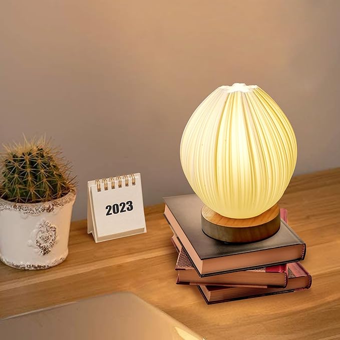 Zenply Novelty Small Table Lamp for Bedroom & Living Room, Vintage Style Striped Night Light, Mini Bedside Lamp for Small Spaces & Kids Room, Office, Dorm (Lotus)