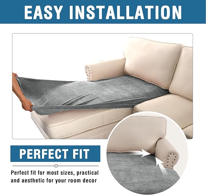 H.VERSAILTEX Stretch Chenille Chaise Cover Thick Soft Sectional Couch Covers All Seasons Universal Cushion Covers for Couches and Sofas(Chaise Cushion Cover,Grey)