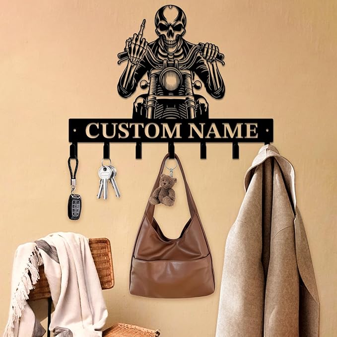 Personalized Custom Name Motorcycle Keys Hooks,Metal Motorcycle Art Clothes Keys Hooks,Metal Motorcycle Lover Wall Home Storage Decorative Keys Hooks,Key Holder Hooks for Wall (Style I)