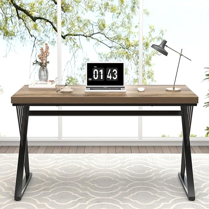 FOLUBAN Computer Desk, Modern Home Office Desk, Industrial Wood and Metal Study Writing Work PC Table for Bedroom Living Room, Rustic Oak, 47 Inch