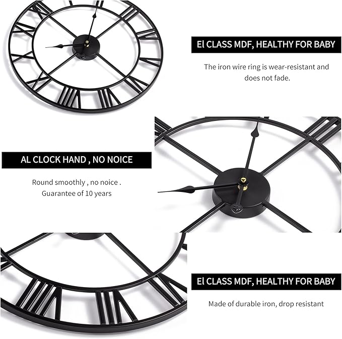 1st owned Large Wall Clock, Metal Retro Roman Numeral Clock, Modern Round Wall Clocks Almost Silent, Easy to Read for Living Room/Home/Kitchen/Bedroom/Office/School Decor (Gold, 16 Inch)