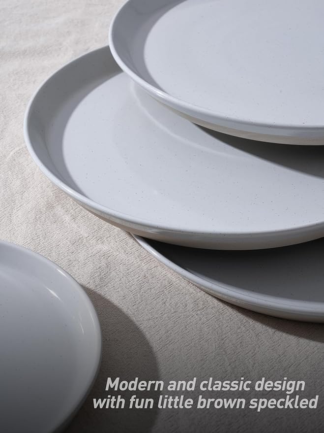 Famiware Saturn Dinnerware Set with Pasta Bowl, 16 Pieces Dish Set, Plates and Double Bowls Sets for 4, Chip and Scratch Resistant, Microwave and Dishwasher Safe Tableware, Light Gray