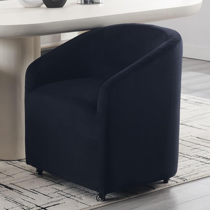 Modern Upholstered Dining Chair with Swivel Casters, Velvet Barrel Back Accent Side Chair for Dining Room Living Room, Black
