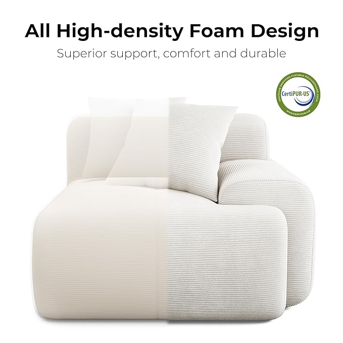 LIKIMIO 118" Modern L-Shaped Modular Sectional Sofa for Living Room, Oversized 3-Seater Cloud Boneless Couch with Deep Seat and Movable Ottoman, Corduroy Upholstery, No Assembly