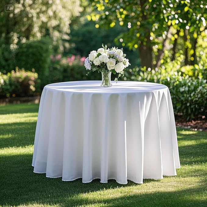 Surmente 132 inch Round Tablecloths -2 Pack White Round Table Cloths, Polyester Fabric Table Covers for Wedding, Party, Banquet, or Restaurant