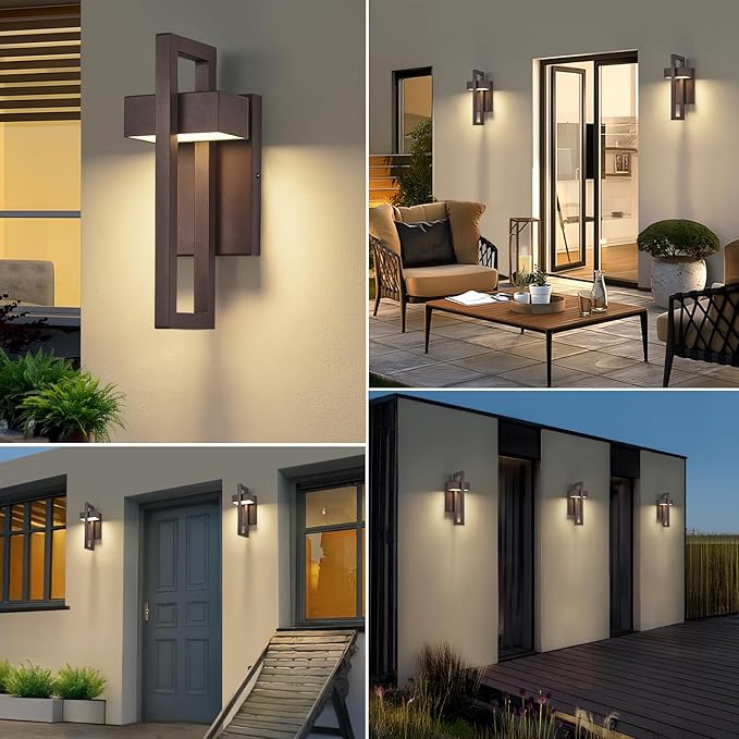 tewei Modern LED Outdoor Wall Sconce Brown Outdoor Lights for House, 13.7'' LED Exterior Lighting Fixtures Outside Wall Mount Lights for Front Porch Hallway, Warm White 3000K, 1 Pack