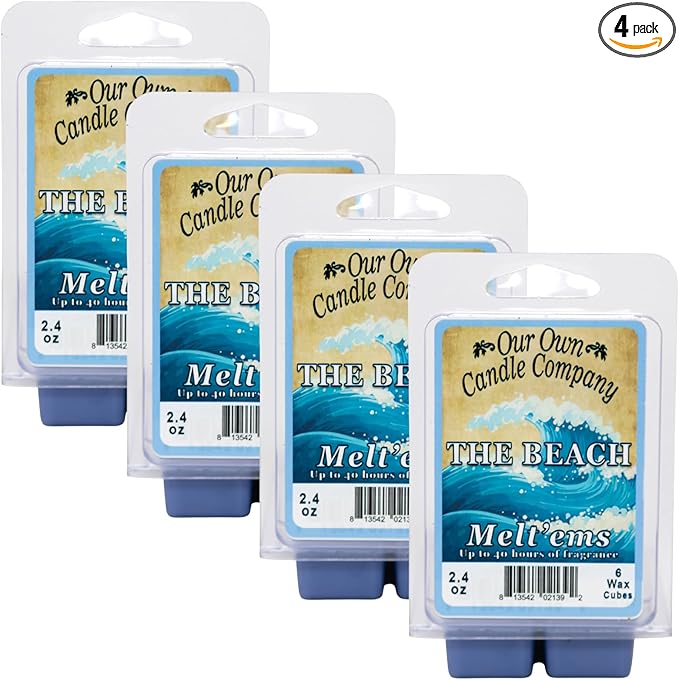 Our Own Candle Company Premium Wax Melt, The Beach Scent, 6 Cubes, 2.4 oz (4 Pack)