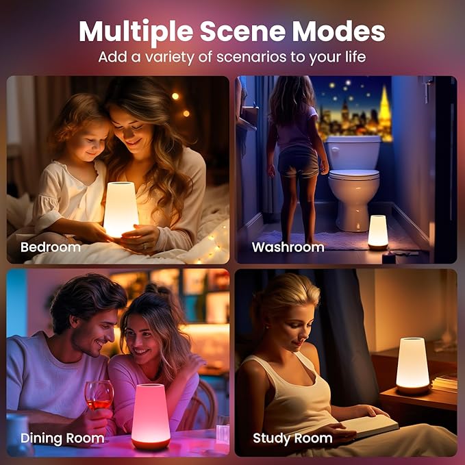 THAUSDAS Night Light, Dimmable Touch Lamp for Bedroom, Portable Table Bedside Lamp, 5 Brightness 13 RGB Colors, Night Lights for Baby Nursery Bathroom