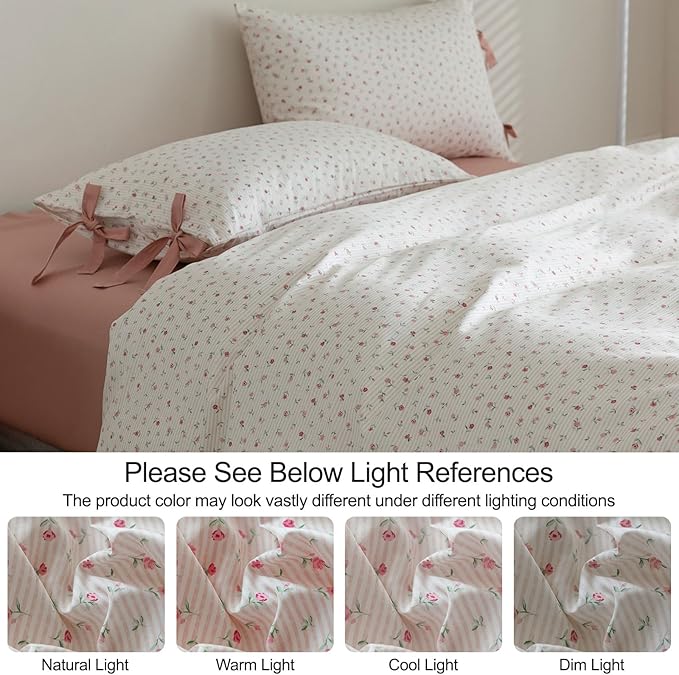 EAVD Garden Small Pink Floral Comforter Set Queen Soft Microfiber 3-Piece Floral Cottagecore Bedding Set with 2 Pillowcases Fresh Reversible Botanical Comforter Set for All-Season