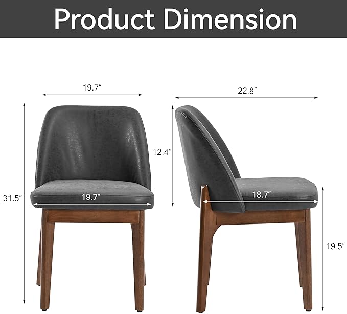 VKNOW Modern Dining Chairs, Faux Leather Kitchen Chairs with Wood Legs, Upholstered Side Chair for Kitchen Dining Room (Black, Set of 6)