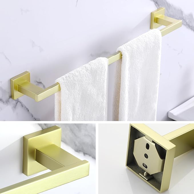 LANC Gold Hand Towel Bar for Bathroom Wall Mounted 12-Inche Brushed Gold Towel Ring Stainless Steel Square Towel Rod for Bathroom Kitchen Hand Towel Holder Towel Hanger, A9010BG-L3