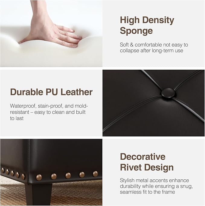 Square Leather Ottoman with Storage, Faux Leather Coffee Table with Lift Top,Large Upholstered Footrest Stool Toy Box Storage Bench for Bedroom Living Room, Black