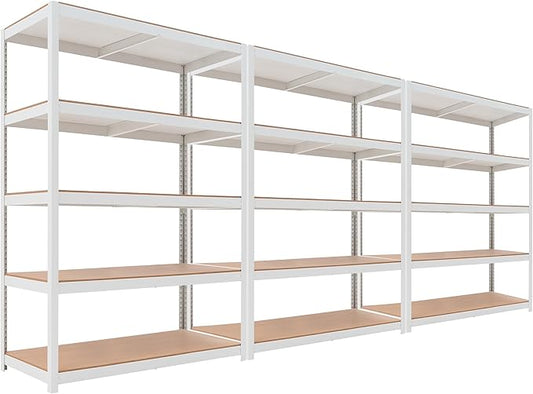 HOMEDANT House 5 Tier Laminated Metal Shelving Unit Adjustable Storage Utility Rack Heavy Duty Shelves Organization Multipurpose Shelf Kitchen Garage Pantry Closet (3, (XL Deep) 48.1" W, White)