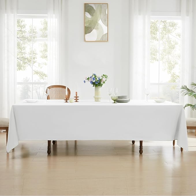 Rectangular Tablecloth 90x156 Inch 2 Pack White Table Cloths for 8ft Stain Resistant Decorative Washable Polyester Rectangle Tablecloths for Dining Table Banquets Buffet Parties and Wedding