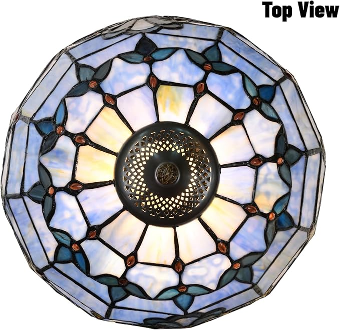 TL0015 Blue Baroque Tiffany Table Lamp Stained Glass Reading Desk Light 12 X 20 Inches for Bedroom Living Room, Handcrafted Artwork for Home Office, LED Bulb Included (Blue Baroque)