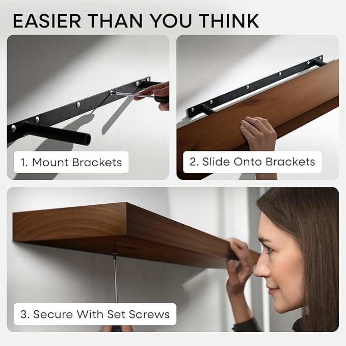 Homeforia Walnut 18 inch Floating Shelf, High End Solid Real Wood 18inch Floating Shelves for Wall Mounted, Dark Brown 18 inches Long Floating Shelves, Heavy Duty Bracket, 18 X 6.5 X 1.75 in, Set of 2