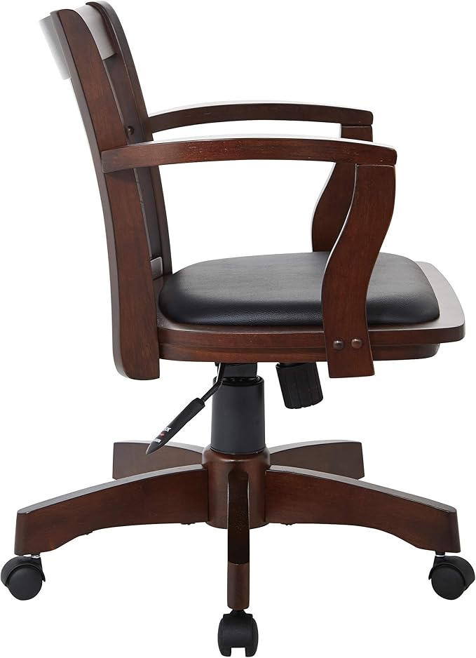OSP Home Furnishings Deluxe Wood Banker's Desk Chair with Padded Seat, Adjustable Height and Locking Tilt, Espresso Finish and Black Vinyl