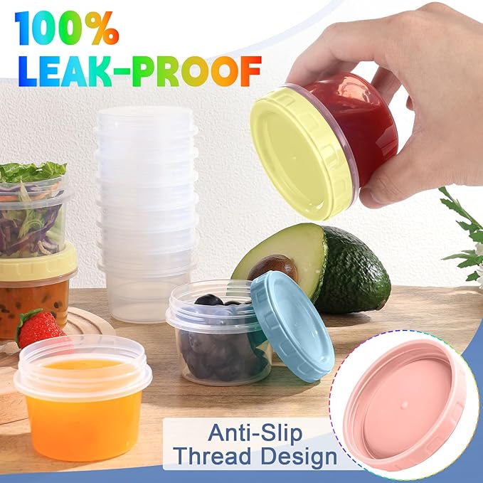 24pcs 4 oz Plastic Containers with Screw Lids, Reusable 1/2 Cup Small Food Storage Containers, Leakproof, Microwave Dishwasher Freezer Safe, with Pen and Brush