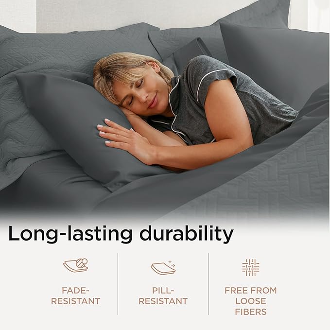 Hotel Quality Luxury 600 Thread Count 100% Cotton Twin Size Sheets, 3 Pc Sateen Weave Dark Grey Sheet Set, Premium Soft Sheets with Elasticized Deep Pocket by Threadmill