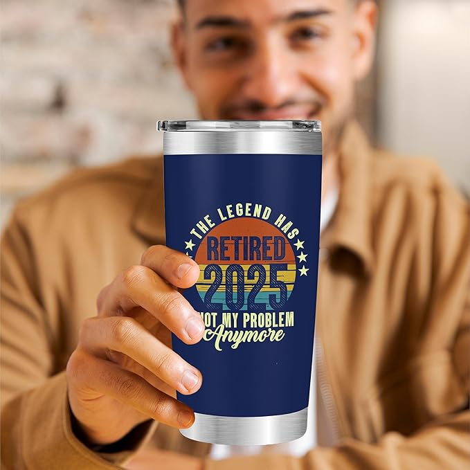 The Legend Has Retired 2025 Navy Tumbler, Funny Retirement Cups for Men – Best Retired Gifts for Him, Husband, Boss, Coworker – Cool Christmas Retirement Presents – Not My Problem Anymore