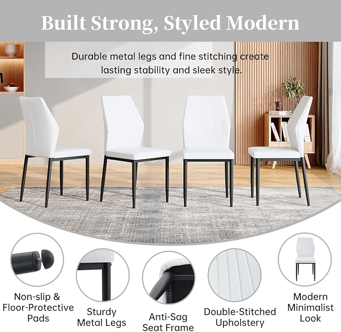 63" Modern Black Dining Table Set for 6 with Chairs, 7 Piece Rectangular Dining Room Table and 6 PU Leather Chairs, Kitchen Dining Set with Matte Wood Finish, Geometric Base, Easy Assembly