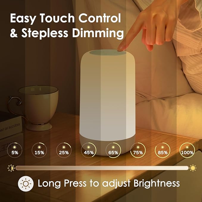 COOLNIGHT Touch Lamps for Nightstand Lamp, 16 Colors Mood Lighting Battery Powered Lamp,Dimmable Night Light for Kids,1800mah Rechargeable Lamps for Bedroom, Cordless Battery Mini Portable