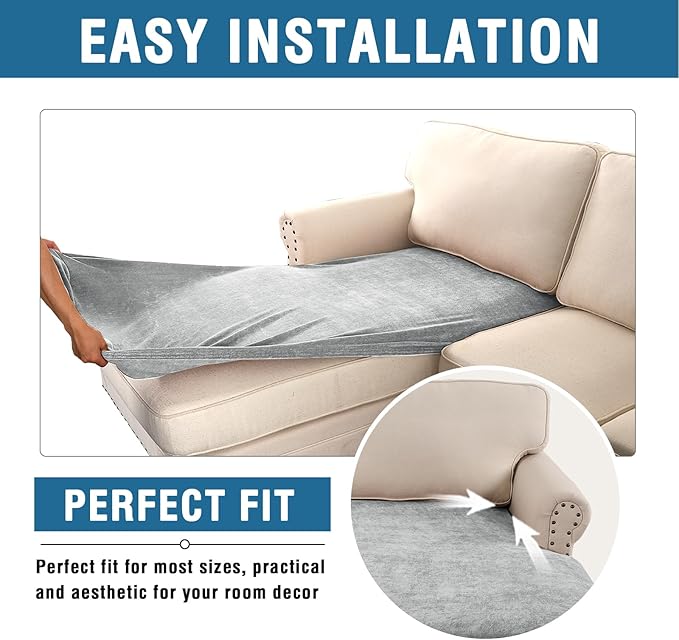 H.VERSAILTEX Stretch Chenille Sectional Couch Covers for L Shaped Chaise Lounge 1 Piece Separate Cushion Couch Non Slip Furniture Protector with Elastic Bottom(Chaise Cushion Cover,Dove)