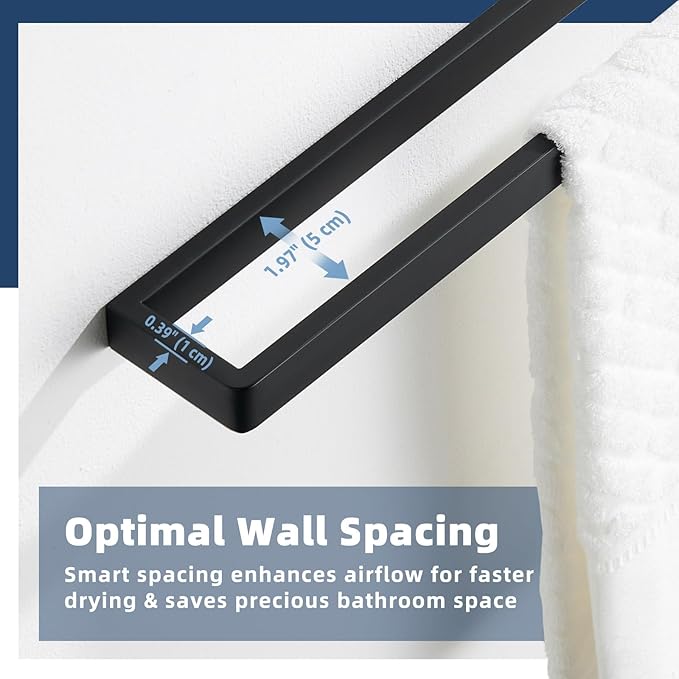 APLusee Matte Black Towel Bar Wall Mounted, Heavy Duty 304 Stainless Steel Towel Rack for Bathroom Wall, Modern Bathroom Towel Holder, 22.8 Inch Length
