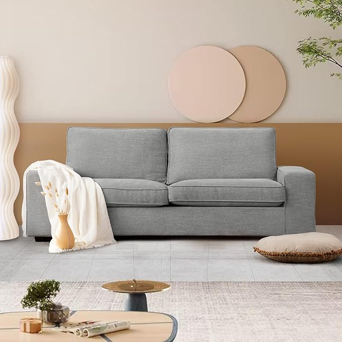 LEISLAND 88.58" Modern Sofas Couches for Living Room, Chenille Sofas & couches with Square Armrest, Removable Low-Back Sofa Cushion and Detachable Sofa Cover/Easy to Install(Light Grey)