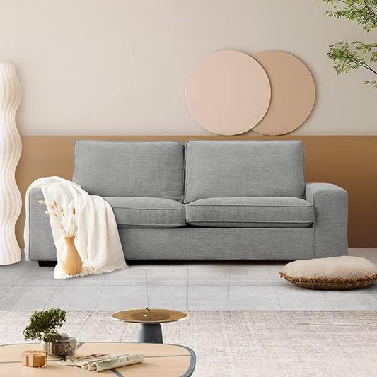 LEISLAND 88.58" Modern Sofas Couches for Living Room, Chenille Sofas & couches with Square Armrest, Removable Low-Back Sofa Cushion and Detachable Sofa Cover/Easy to Install(Light Grey)