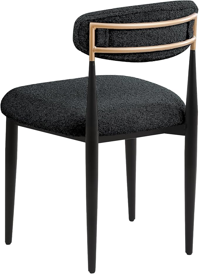 Morden Fort Black Dining Chairs Set of 6, Boucle Upholstered Chairs with Curved Backrest and Metal Legs for Dining Room, Kitchen and Apartment
