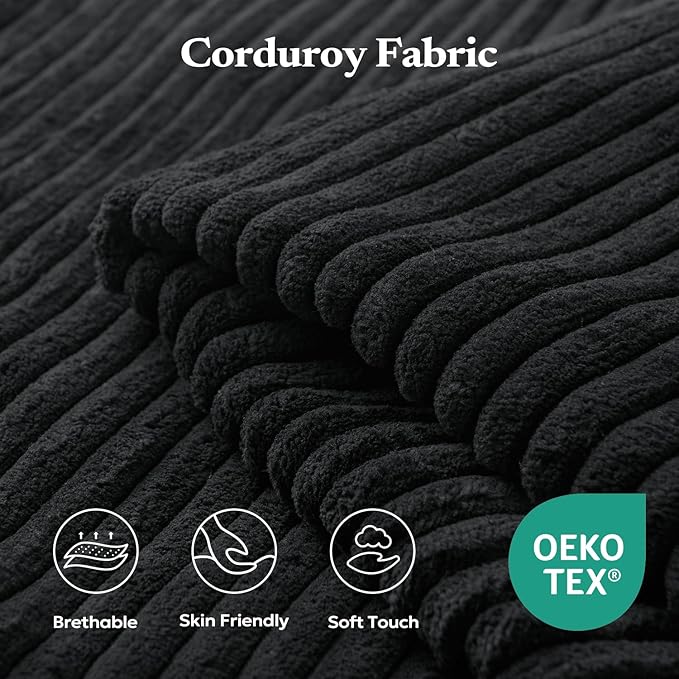 Loveseat Sofa, Cloud Modular Sofa Couch, Upholstered Floor Sofa with Deep Seat, Upholstered Foam Couch for Bedroom Living Room, No Assembly Required (Corduroy Fabric, Black)