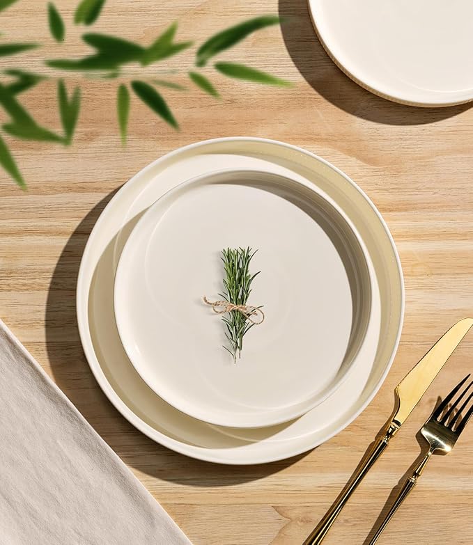 TheTerra Ceramic Dinnerware Sets for 4, 12 Pieces Porcelain Lightweight Plates and Bowls Sets, Scratch Resistant Dish Set, Oven & Microwave & Dishwasher Safe, Beige